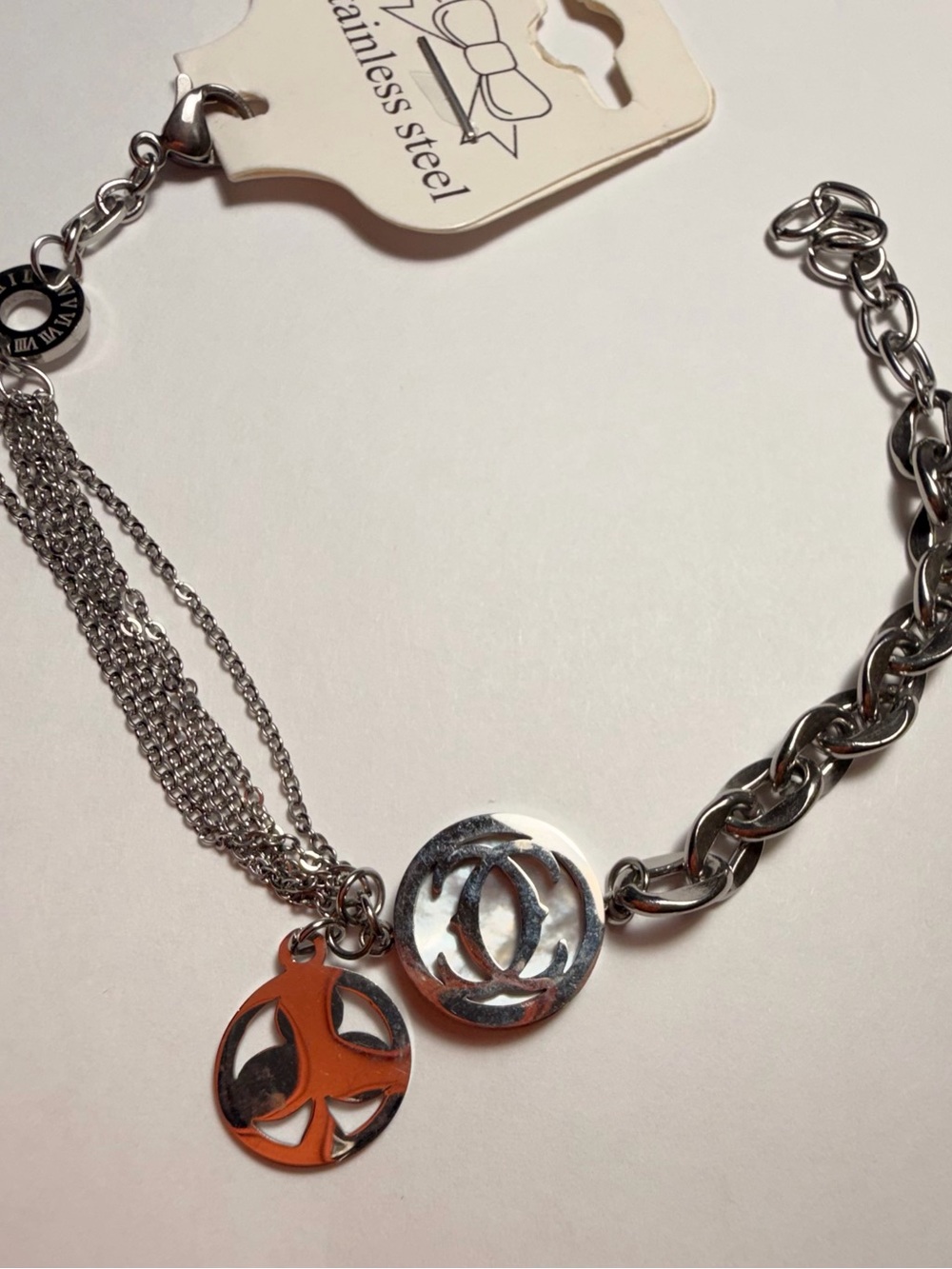 Stainless Steel Silver Multi-Chain Charm Bracelet